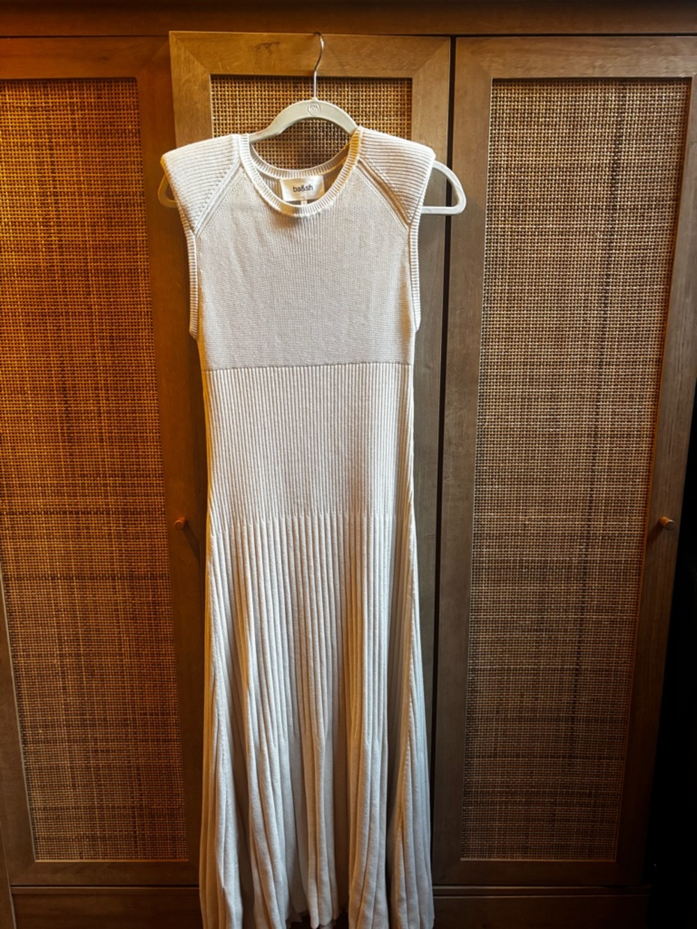 ba&sh Cream Sleeveless Ribbed-to-Pleated Maxi Dress - Picture 2 of 6